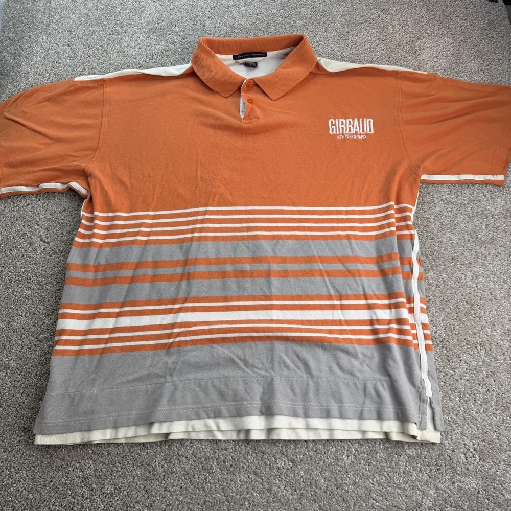 Marithe Francois Girbaud Polo Shirt Mens XL Orange Stripe Logo Knit Cotton